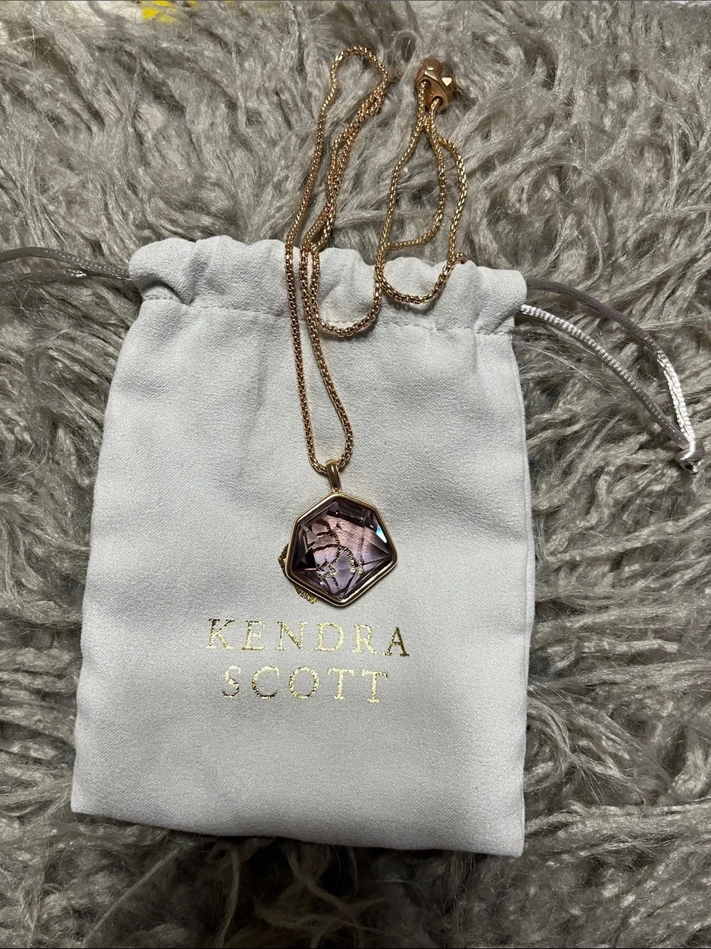 Kendra Scott Rose Gold Hexagon Pendant Necklace with Light Purple Stone - Picture 1 of 1
